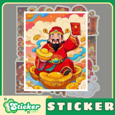 Bộ 50 sticker Thần Tài May Mắn chống nước, trang trí sổ tay, vali, quà tặng 19.000₫
