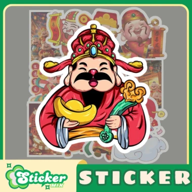 Bộ 50 sticker Thần Tài May Mắn chống nước, trang trí sổ tay, vali, quà tặng 19.000₫