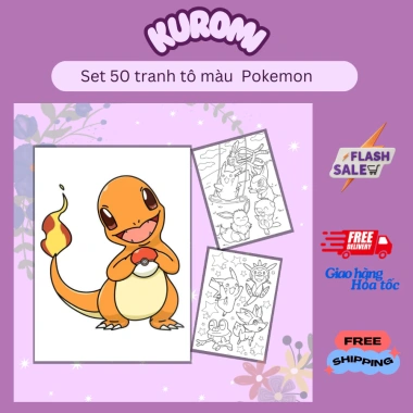 Bộ 50 tranh tô màu hoạt hình hottrend Pikachu Pokemon ngộ nghĩnh cho bé trai, bé gái - 24.500đ