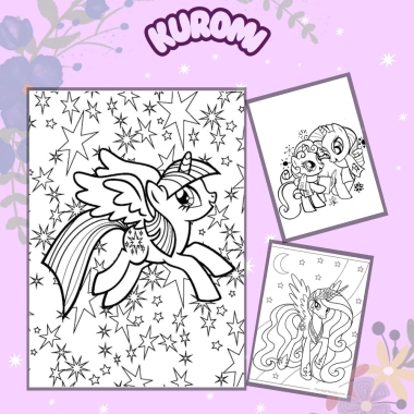 Bộ 50 tranh tô màu hoạt hình Ngựa 1 sừng Pony ngộ nghĩnh cho bé trai và bé gái giá chỉ 25.000đ