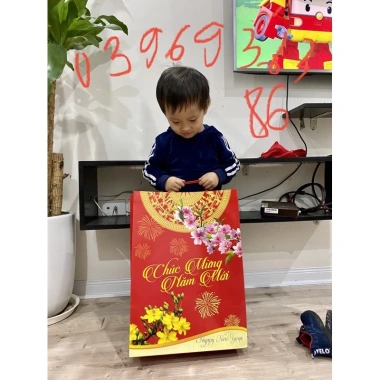 Bộ 50 túi giấy in chúc mừng năm mới - Giá ưu đãi 330.000đ, chất liệu bền, in sắc nét, phù hợp Tết