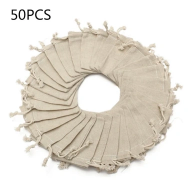 Bộ 50 vải lanh nhỏ cho túi dây rút, đay túi, túi cưới, ủng hộ bao - Giá chỉ 140.708 VND 4
