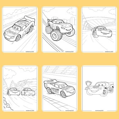 Bộ 50/25/10 tranh tô màu Lightning McQueen cho bé, giấy A4 A5 70gsm, giá ưu đãi 13.100đ