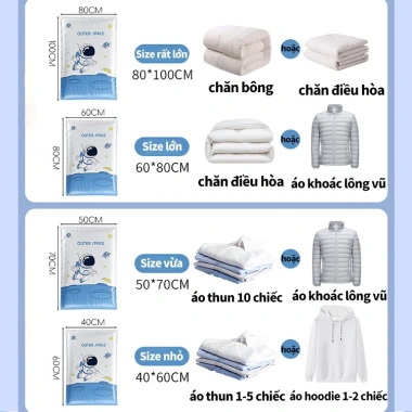 Bộ 5/6/8/10 Túi hút chân không dày, chống rò rỉ - Lưu trữ quần áo, chăn, Rò khí đổi mới, Giá ưu đãi 110.160 VND