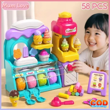 Bộ 58PCS Đồ Chơi Máy Làm Kem Đất Sét - Chất Lượng Cao, Không Chứa Chất Màu, Đồ Nấu Ăn Bé Gái, Giảm Giá 259k
