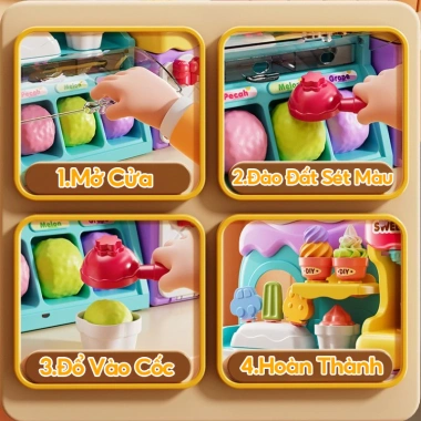 Bộ 58PCS Đồ Chơi Máy Làm Kem Đất Sét - Chất Lượng Cao, Không Chứa Chất Màu, Đồ Nấu Ăn Bé Gái, Giảm Giá 259k