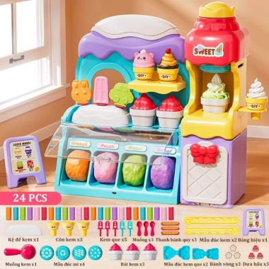 Bộ 58PCS Đồ Chơi Máy Làm Kem Đất Sét - Chất Lượng Cao, Không Chứa Chất Màu, Đồ Nấu Ăn Bé Gái, Giảm Giá 259k