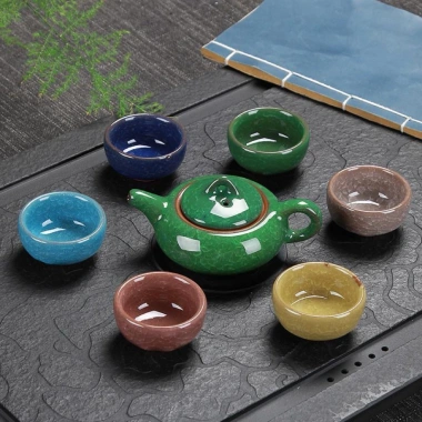 Bộ 6 ấm chén men rạn lưu ly Huydecor – Thưởng trà chè, giá ưu đãi 99.000₫