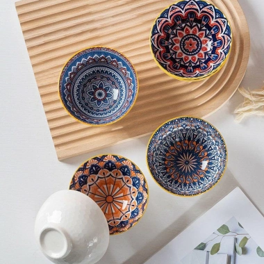Bộ 6 bát đũa sứ họa tiết thổ cẩm - Hộp quà sang, ăn cơm, giá chỉ 95.000đ