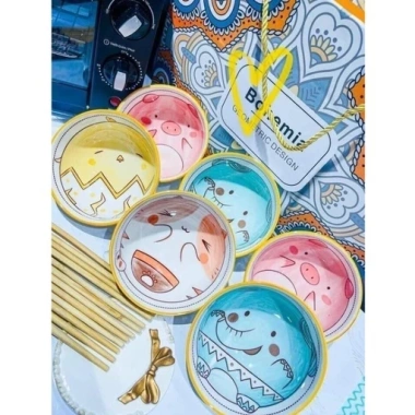 Bộ 6 Bát Sứ Ăn Cơm Hình Thú Cao Cấp + 6 Đôi Đũa Gốm Sứ - Giá Ưu Đãi 24.750 VND 6