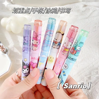 Bộ 6 bút dạ quang Kuromi Melody Cinnamoroll Kitty Pochacco Hangyodon - 31.000đ