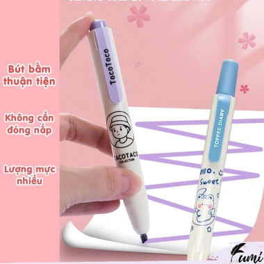 Bộ 6 bút highlight dạ quang TacoTaco HI10 dạng bấm màu dịu mắt, chỉ 92.000₫