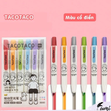 Bộ 6 bút highlight dạ quang TacoTaco HI10 dạng bấm màu dịu mắt, chỉ 92.000₫ 10 Bộ 6 bút highlight dạ quang TacoTaco HI10 dạng bấm màu dịu mắt, chỉ 92.000₫ 10