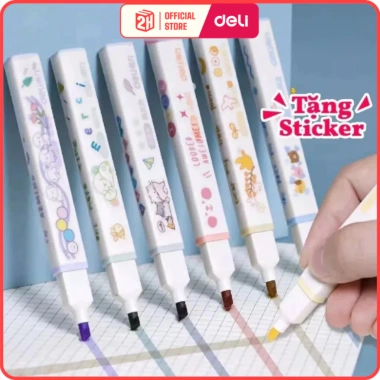Bộ 6 bút highlight Deli dạ quang - Đánh dấu nhớ, ghi chú, trang trí sổ tay, 59.000₫