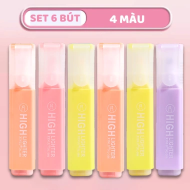 Bộ 6 Bút Highlight Pastel Dạ Quang - Mực Đậm, Không Phai, An Toàn cho Học Sinh 10