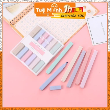 Bộ 6 bút highlight thân vuông Pastel VPPTUEMINH HI05 CY - Giá ưu đãi 27.500₫