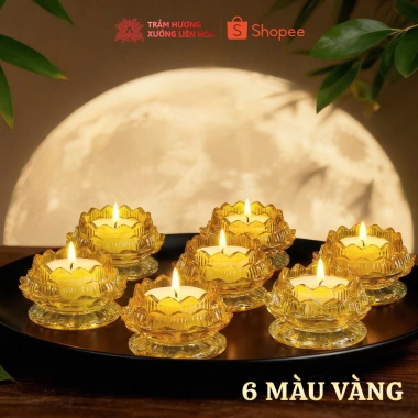 Bộ 6 chân đế nến lưu ly hoa sen đa màu, đế thấp, đựng đèn cầy, chỉ 249.000₫
