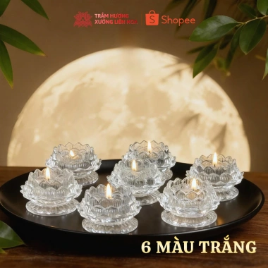 Bộ 6 chân đế nến lưu ly hoa sen đa màu, đế thấp, đựng đèn cầy, chỉ 249.000₫