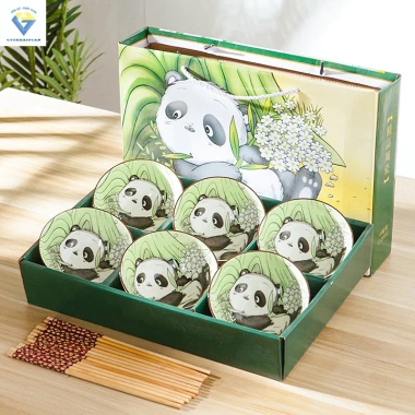 Bộ 6 chén sứ hình con vật dễ thương + 6 đôi đũa hoa, đồ dùng nhà bếp, hộp quà sang, phù hợp làm quà sinh nhật, giảm còn 120.000₫ 5