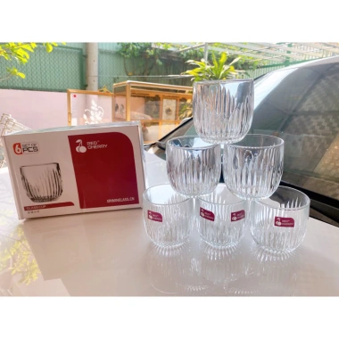 Bộ 6 cốc ly thủy tinh 280ml RED CHERRY XM21A - Chịu nhiệt, pha trà, đồ uống nóng lạnh, giá chỉ 80.000 VND