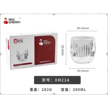 Bộ 6 cốc ly thủy tinh 280ml RED CHERRY XM21A - Chịu nhiệt, pha trà, đồ uống nóng lạnh, giá chỉ 80.000 VND
