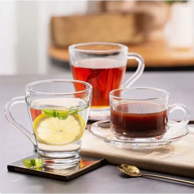 Bộ 6 Cốc tách ly thủy tinh có quai 270ml LXZB21 - Trà, cacao, đồ uống nóng, 145k