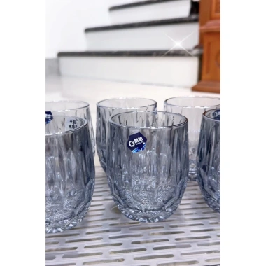Bộ 6 Cốc Thuỷ Tinh 300ml Pha Lê Cao Cấp - Màu Xanh Đen Sang Trọng, Dày Dặn Chịu Nhiệt, Giá Ưu Đãi 255.000₫