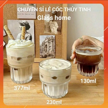 Bộ 6 cốc thủy tinh cafe cao cấp, ly đáy khía 2 tầng, vân dọc 150‑377ml - 125k