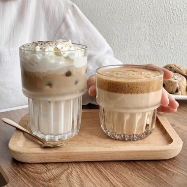 Bộ 6 cốc thủy tinh cafe cao cấp, ly đáy khía 2 tầng, vân dọc 150‑377ml - 125k