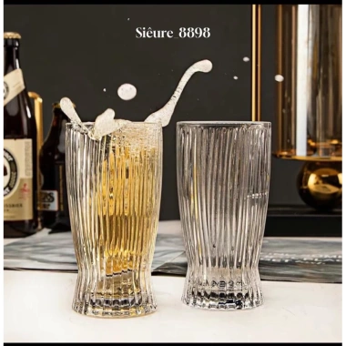 Bộ 6 cốc thủy tinh chịu nhiệt sọc 360ml-280ml, uống nước, sinh tố, trà sữa, bia
