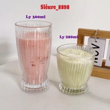 Bộ 6 cốc thủy tinh chịu nhiệt sọc 360ml-280ml, uống nước, sinh tố, trà sữa, bia