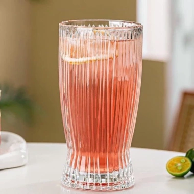Bộ 6 cốc thủy tinh chịu nhiệt sọc 360ml-280ml, uống nước, sinh tố, trà sữa, bia