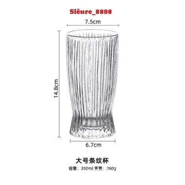 Bộ 6 cốc thủy tinh chịu nhiệt sọc 360ml-280ml, uống nước, sinh tố, trà sữa, bia