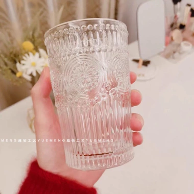 Bộ 6 cốc thủy tinh dập nổi hoa mặt trời 245ml/345ml - Xinh, Giá ưu đãi 91.476 VND