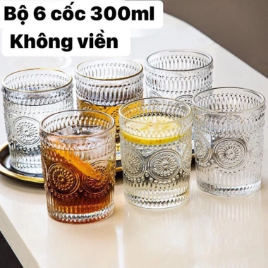 Bộ 6 cốc thủy tinh dập nổi hoa mặt trời 245ml/345ml - Xinh, Giá ưu đãi 91.476 VND
