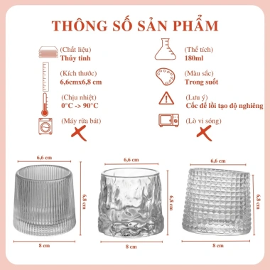 Bộ 6 Cốc Thủy Tinh Đế Xoay 360 độ, Ly Lõi Xoay Chịu Nhiệt Cao Cấp, Giá Ưu Đãi 86.000đ