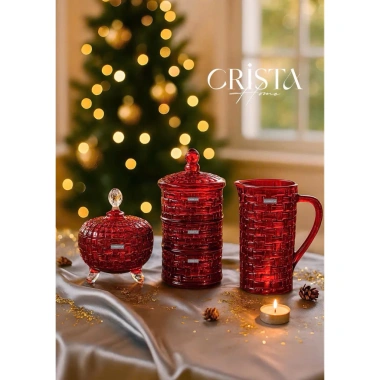 Bộ 6 Cốc Thủy Tinh Vân Caro Đỏ Crista Home 280ml - Quà Tặng, VAT, Bán Sỉ 109k