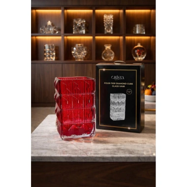 Bộ 6 Cốc Thủy Tinh Vân Caro Đỏ Crista Home 280ml - Quà Tặng, VAT, Bán Sỉ 109k