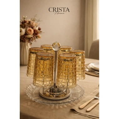 Bộ 6 Cốc Thủy Tinh Vân Caro Vàng Mật Ong Crista Home 350ml - Cao Cấp, Giá Ưu Đãi 105.000đ 3