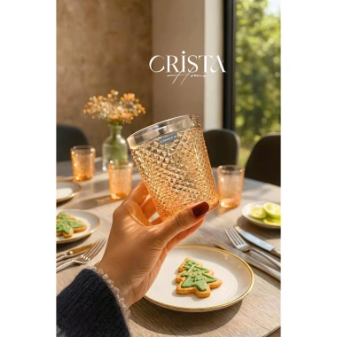 Bộ 6 Cốc Thủy Tinh Vân Caro Vàng Mật Ong Crista Home 350ml - Cao Cấp, Giá Ưu Đãi 105.000đ 6