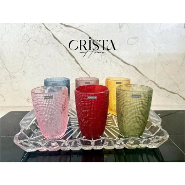 Bộ 6 cốc thuỷ tinh vân lụi dập nổi CRISTA 420ml - Giá ưu đãi 360.000đ, chất liệu bền, thiết kế sang trọng