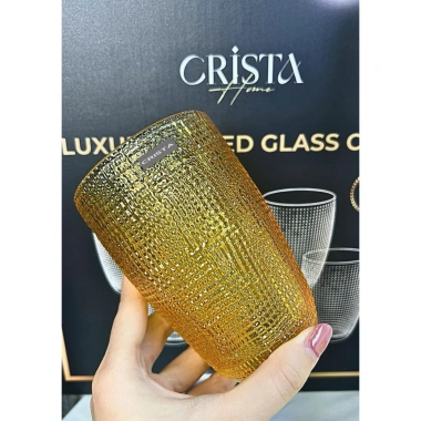 Bộ 6 cốc thuỷ tinh vân lụi dập nổi CRISTA 420ml - Giá ưu đãi 360.000đ, chất liệu bền, thiết kế sang trọng