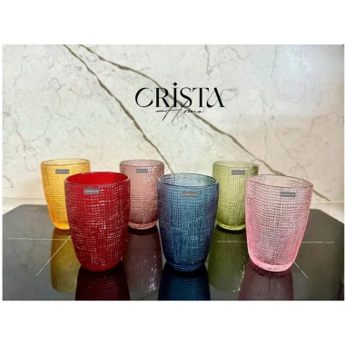 Bộ 6 cốc thuỷ tinh vân lụi dập nổi CRISTA 420ml - Giá ưu đãi 360.000đ, chất liệu bền, thiết kế sang trọng