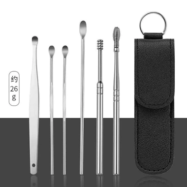 Bộ 6 Dụng Cụ Lấy Ráy Tai Thép Không Gỉ Bọc Túi Da - Vệ Sinh Tai Tiện Dụng Ưu Đãi