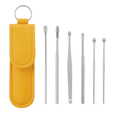 Bộ 6 Dụng Cụ Lấy Ráy Tai Thép Không Gỉ Bọc Túi Da - Vệ Sinh Tai Tiện Dụng Ưu Đãi