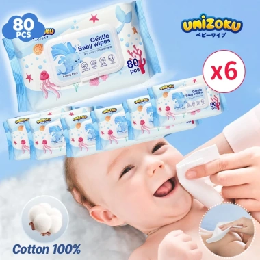 Bộ 6 gói khăn ướt UMIZOKU không cồn, không parabens - cao cấp cho bé, giá 98.100 VND