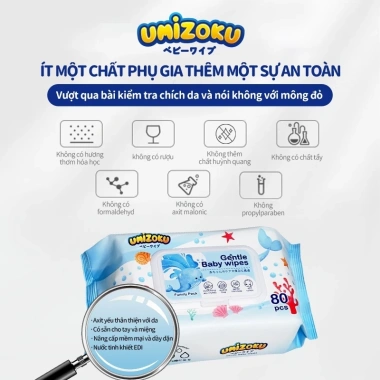 Bộ 6 gói khăn ướt UMIZOKU không cồn, không parabens - cao cấp cho bé, giá 98.100 VND