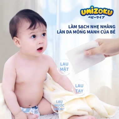 Bộ 6 gói khăn ướt UMIZOKU không cồn, không parabens - cao cấp cho bé, giá 98.100 VND