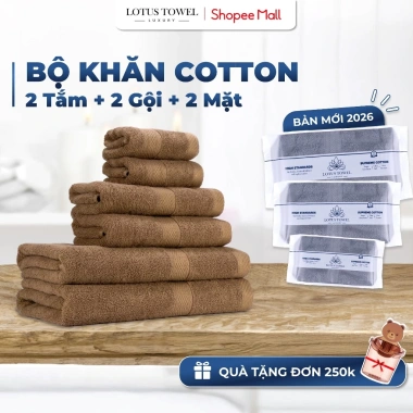 Bộ 6 Khăn Tắm LOTUS TOWEL 100% Cotton Cao Cấp - Mềm Mịn, Thấm Hút, Không Ra Màu, Giá 225.000đ
