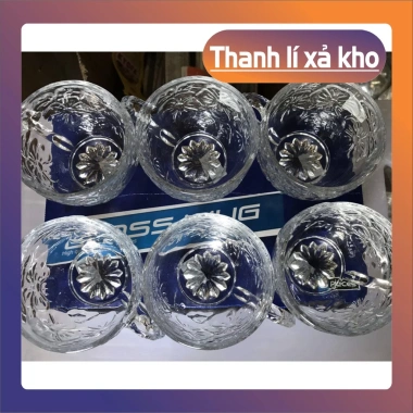 Bộ 6 ly thủy tinh cao cấp có quai cầm - Giá ưu đãi 63.000đ, chất lượng sang trọng cho bàn ăn hiện đại